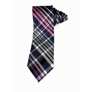 Murano Men's necktie silk blend plaid‎ 3"x62" Black Gray Pink